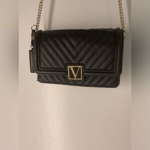 Victorias Secret Black Clutch with Long Gold Chain